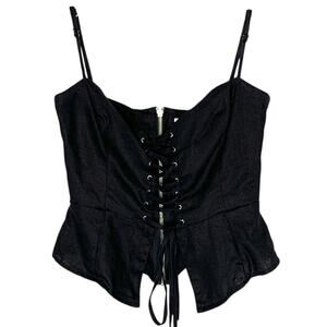 Reformation Lace Up Corset Top 2 Black 100% Linen Bustier Whimsygoth